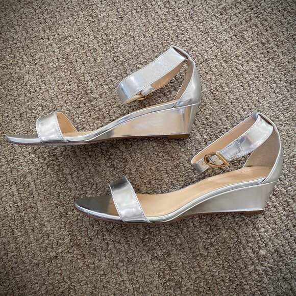 J. Crew Mirror Lillian Silver Metallic Wedge Sandals 6.5M - Picture 2 of 12